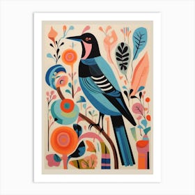 Colourful Scandi Bird Magpie 7 Art Print