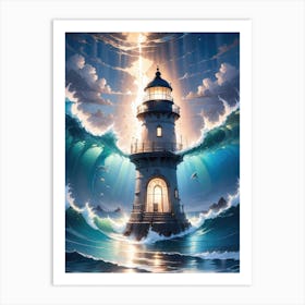 A Lighthouse In The Middle Of The Ocean 6 Art Print