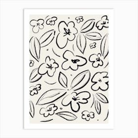 Flowery Sketch Black White Art Print