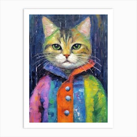 Whiskered Whimsy; A Cat Oil Painted Style Art Print