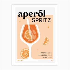 Aperol Spritz in Peach Cocktail Recipe Art Print