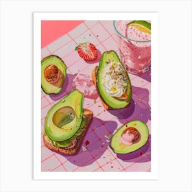 Pink Breakfast Food Avocado Toast And Smoothie 1 Art Print
