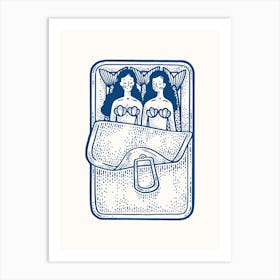 Mermaids In A Tin Blue Print Art Print