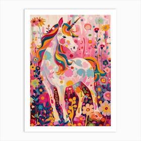 Floral Folky Unicorn Portrait Fauvism Inspired 3 Art Print