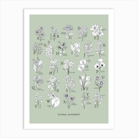 Floral Alphabet | Sage Green & White Art Print