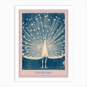 White & Blue Peacock Inspired Poster Art Print