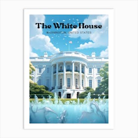 The White House Washington Patriot Modern Travel Illustration Art Print