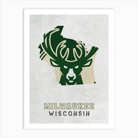 Milwaukee Bucks Milwaukee Wisconsin State Map Art Print