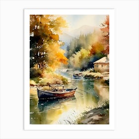 Watercolor Of A River Art Print