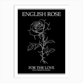 English Rose Black And White Line Drawing 31 Poster Inverted Art Print