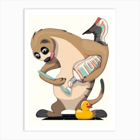 Meerkat Brushing Teeth 1 Art Print