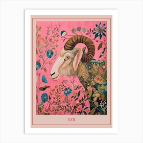 Floral Animal Painting Ram 4 Poster Art Print
