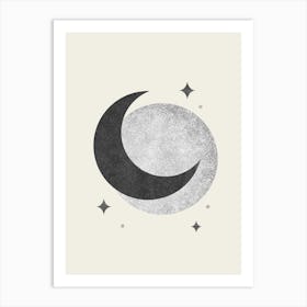 Moon Spark Lunar Eclipse - Black and White Art Print