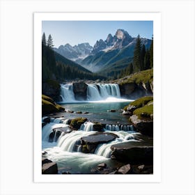 Waterfall Mountains Art Print