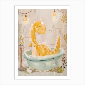 Brushstrokes Dinosaur In A Bath 2 Art Print