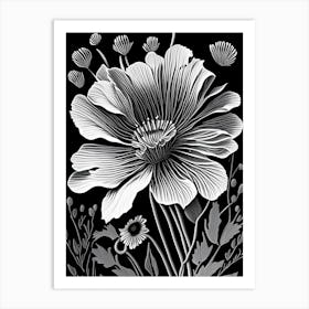 Anemone Wildflower Linocut Art Print