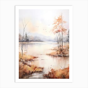 Lake In The Woods In Autumn, Painting 37 Art Print