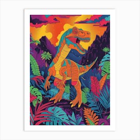Orange Jurassic Dinosaur Illustration Art Print