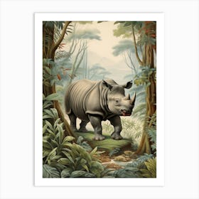 Rhino In The Archway Of The Trees Realistic Illustration 3 Art Print