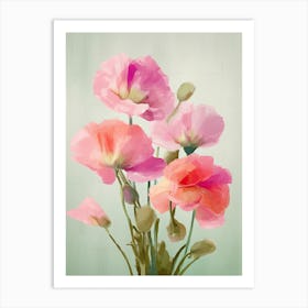 Sweet Pea Flowers Acrylic Painting In Pastel Colours 1 Art Print