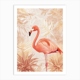 Lesser Flamingo And Bromeliads Minimalist Illustration 1 Art Print