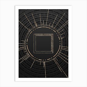 Geometric Glyph Symbol in Gold with Radial Array Lines on Dark Gray n.0278 Art Print