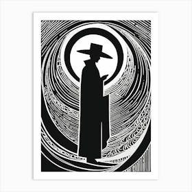 A Linocut illustration of A Mysterious figure. 120 Art Print