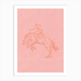 Cowboy On A Bucking Horse Pink Art Print