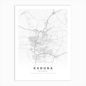 Kaduna Nigeria White Map Art Print