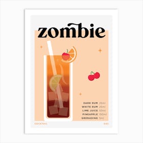 Zombie in Peach Cocktail Recipe Art Print