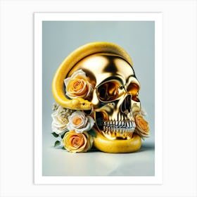 Gold Skull With Roses Art Print