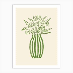 Stripes Flower Vase Floral Still Life Illustration - Forest Green Art Print