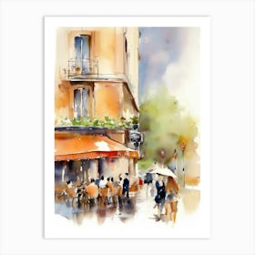 Watercolor Of A Cafe In Paris Art Print