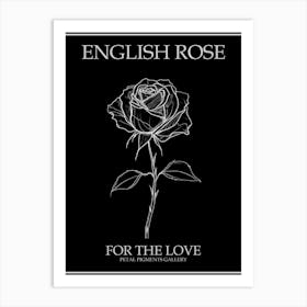 English Rose Black And White Line Drawing 18 Poster Inverted Art Print