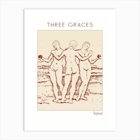 Line Art Minimalist – Three Graces By Raphael (C 1503–1505) – Classic Painting 1 Art Print