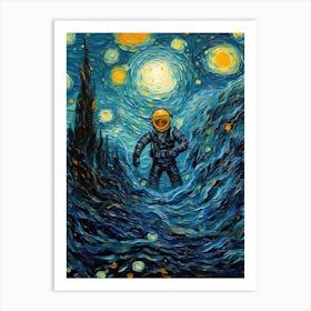 Astronaut In A Starry Night 3 Art Print