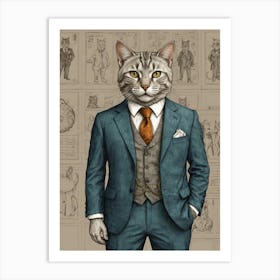 Cat In A Suit 4 Art Print