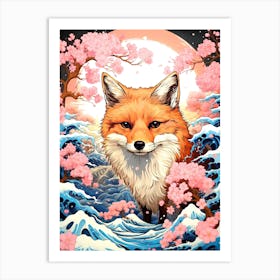 Fox In Cherry Blossoms 3 Art Print