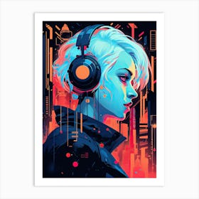 Girl With Headphones 1 Art Print