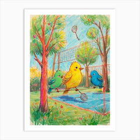 Birds On A Tennis Court Art Print