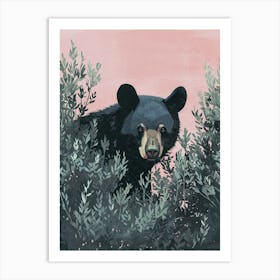 American Black Bear Hiding In Bushes Storybook Illustration 3 Art Print