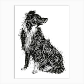 Border Collie Dog Line Sketch 3 Art Print