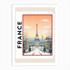 Retro Winter Stamp Poster Paris France 1 Art Print