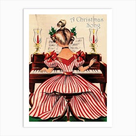 Christmas Song, Young Woman Is Playing A Piano In Long Victorian Dress Art Print