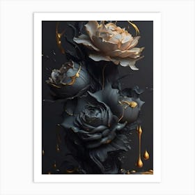 Black And Gold Roses 1 Art Print