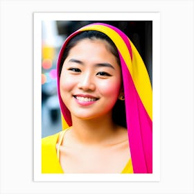 Asian Girl In Yellow And Pink ~ Reimagined Art Print