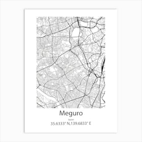 Meguro,Japan Minimalist Map Affiche