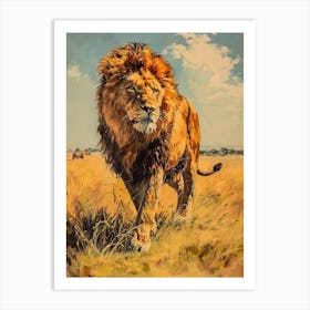 African Lion Hunting Acrylic Painting 2 Art Print