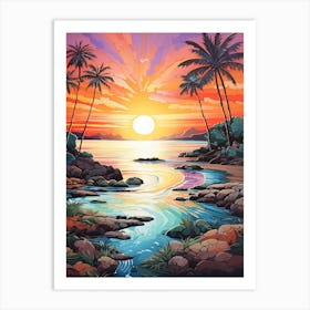Sunkissed Painting Of Coral Bay Beach Australia 1 Art Print
