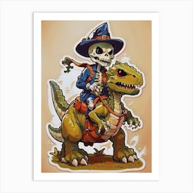 Funny Cowboy Skull Dinosaurus Art Print